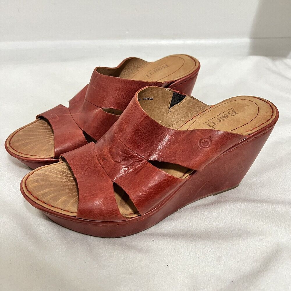 Born Women's Red Leather Wedge Sandals